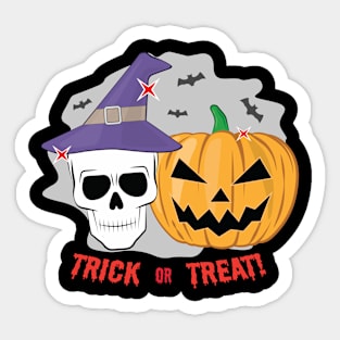 Halloween Spooky Skull and Pumpkin - Trick or Treat Sticker